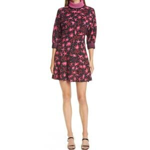 Tanya Taylor Charli Turtleneck Pow Print Ponte Black Multi Mini Dress Women's 8